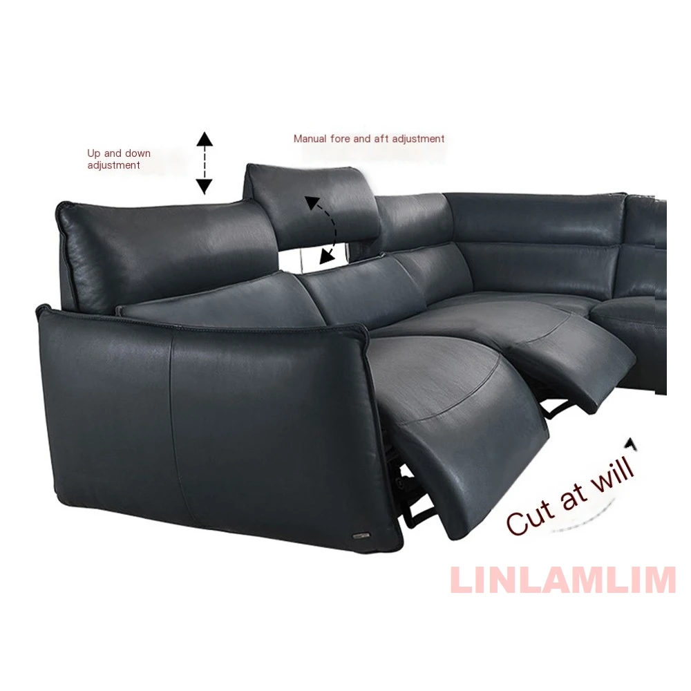 Dual Motor Power Reclining Genuine Leather Sectional Sofa with Adjustable Headrests, L-Shaped Corner Couch with Chaise Lounge