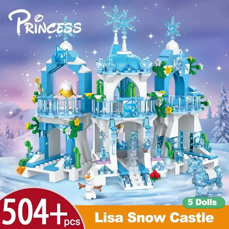 Anime Elsa Princess Luxury Castle Summer Villa Set Building Blocks Model Brick Mini Figure Toy for Girls Kids DIY Gifts - view 2