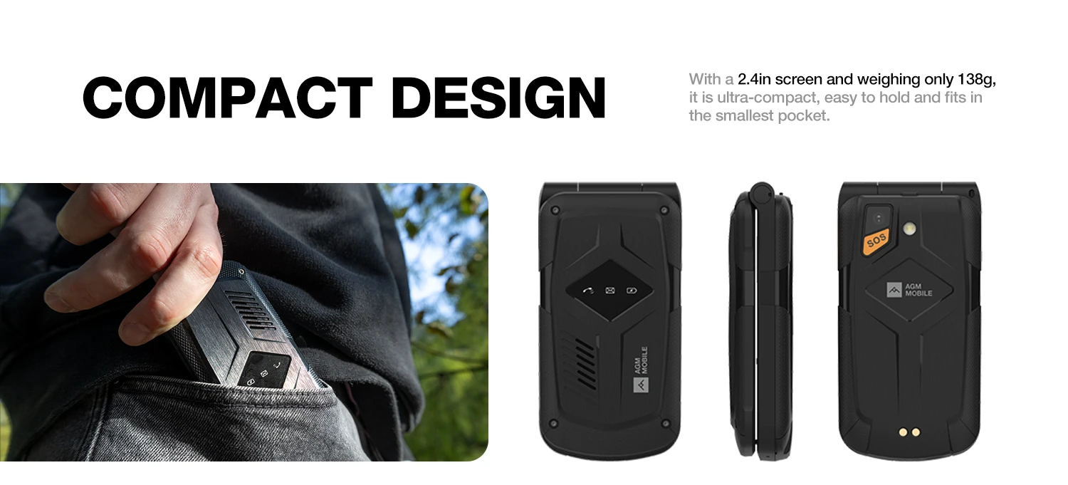 AGM M10 Rugged 4G Feature Phone Big Button Full Band Flip Phone Dual SIM Cellphone With Loud Speaker English or Russian Keyboard