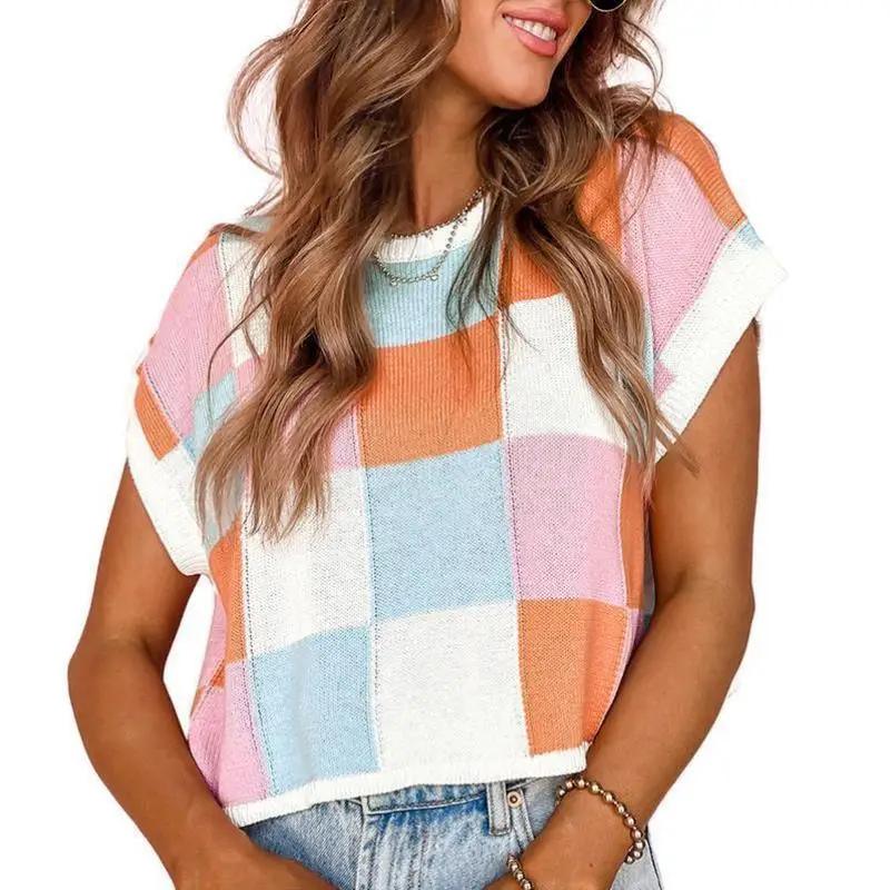 

Women's Color Blo Knitted ort Sve Sweater Set New Cross-Border Sle Comfortable Coolmax Fiber Ne Nine Points S...