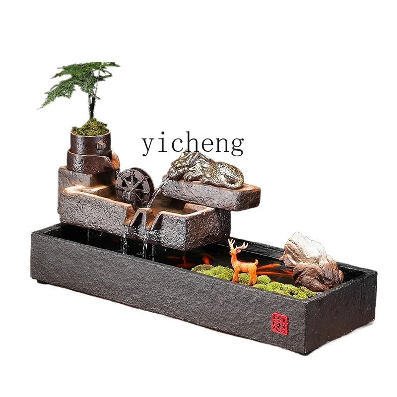 ZF Water Fish Tank Fortune Golden Toad Landscape Living Room Coffee Table Desktop Office Decorations