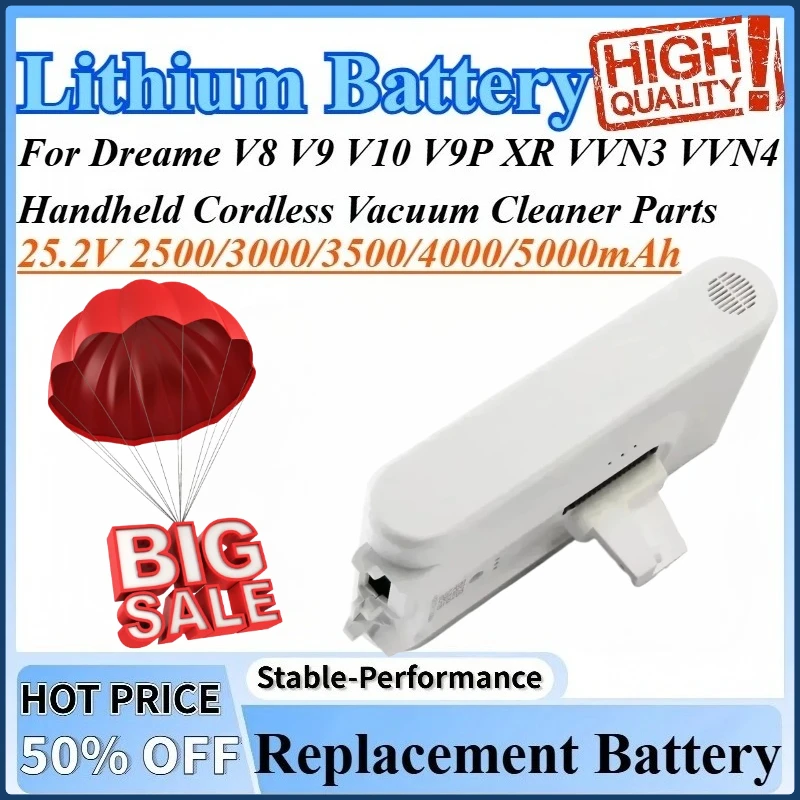 

25.2V 2500-5000mAh Replacement Lithium Battery For Dreame V8 V9 V9P VVN4 V10 VVN3 XR Handheld Cordless Vacuum Cleaner Parts