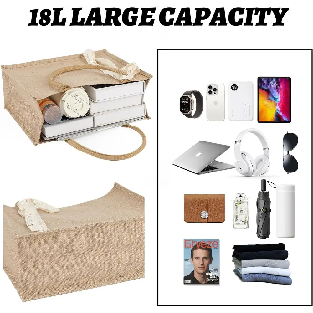 مجموعة من 12 كيسًا من الخيش المقاوم للماء مع مقابض، وحقائب بقالة قابلة لإعادة الاستخدام، 15.35 × 6 × 12 بوصة، مثالية للنساء، وصيفات العروس، Beac