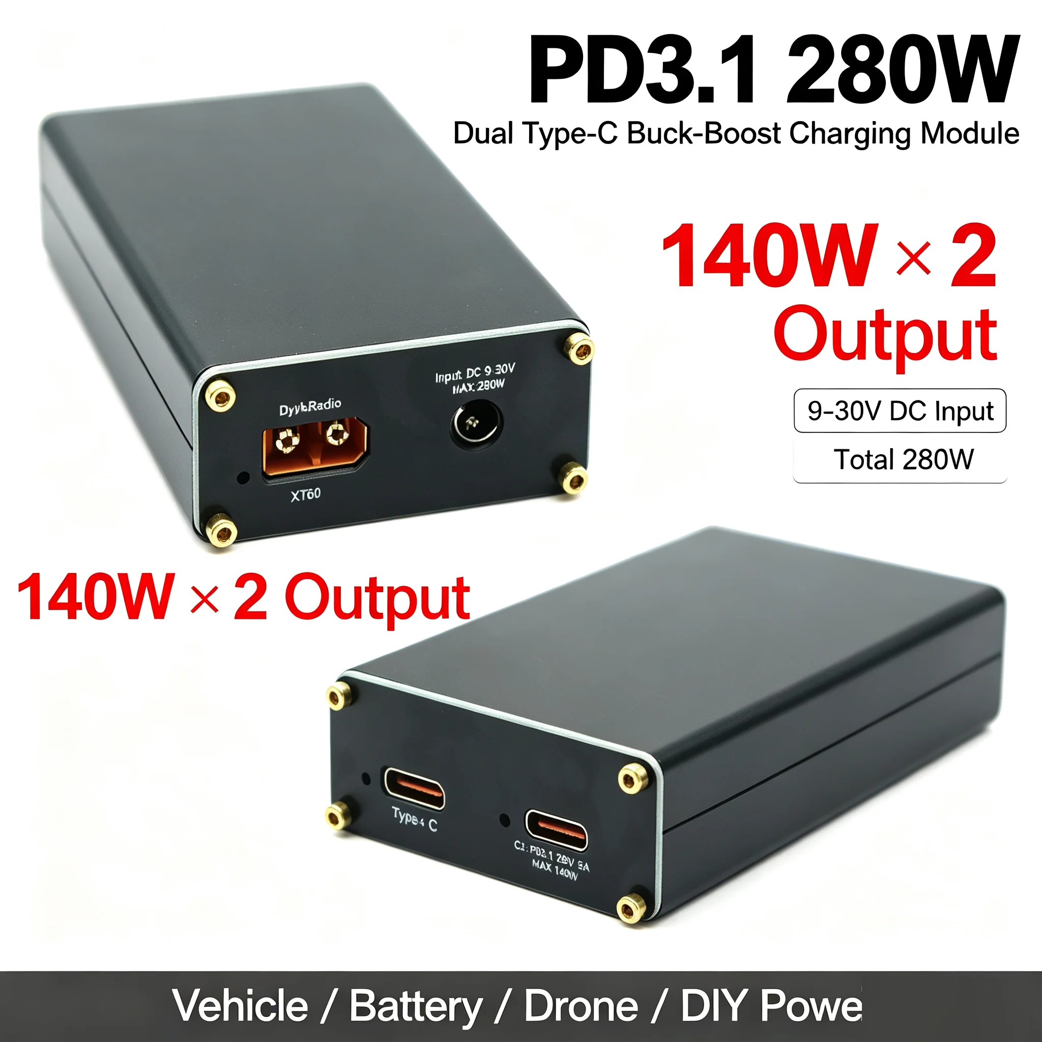 280W USB-C PD3.1 Buck‑Boost Fast Charging XT60 TO TYPE-C 5V 12V 15V 20V 28V PD Charger DC Converter DIY Power Station Car Drone