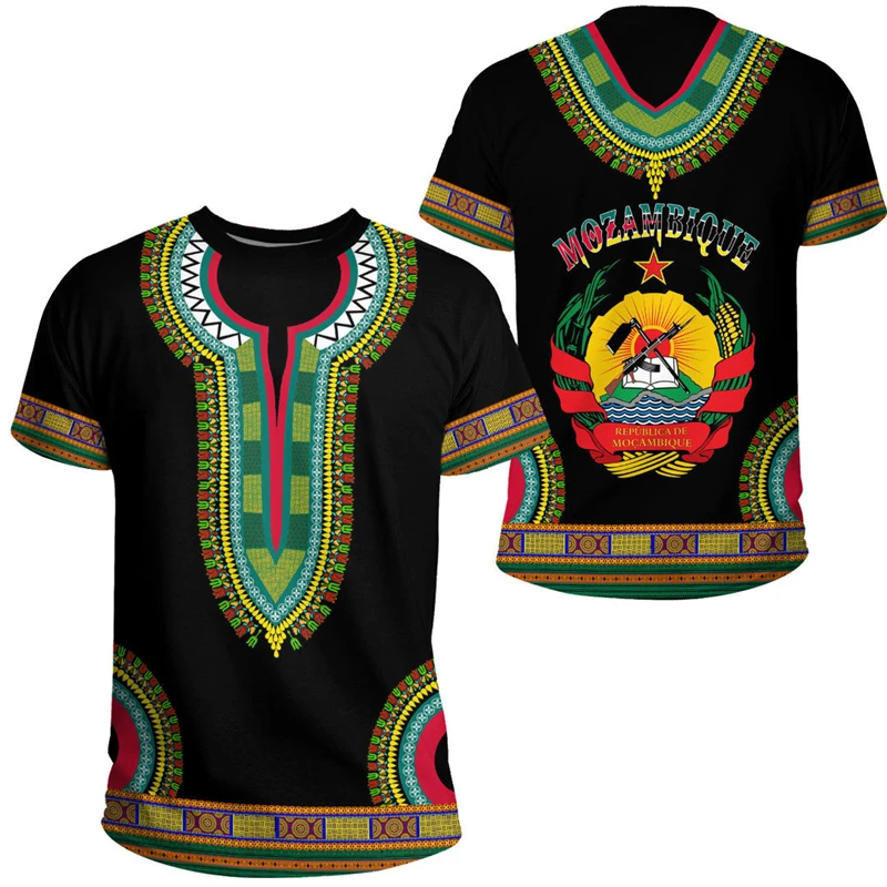 Mozambique Flag Map Graphic T Shirts National Emblem 3D Printed T Shirt For Men Clothes Africa Country T-Shirt Male Jersey Tees