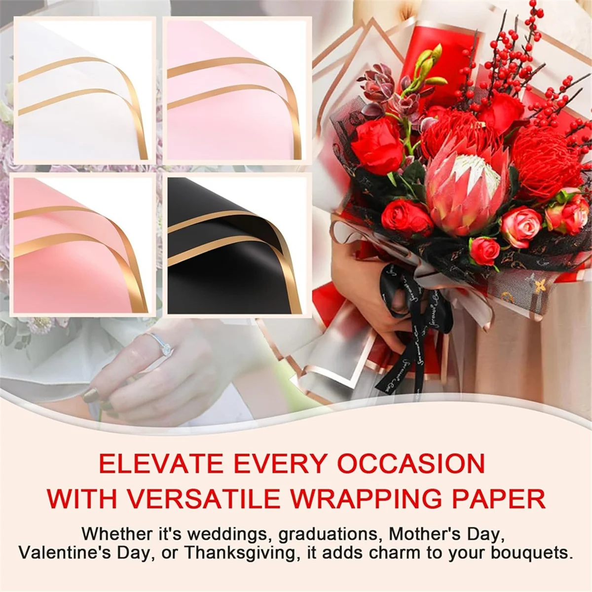 80 Sheets Flower Wrapping Paper, with Ribbons, for Mother's Day