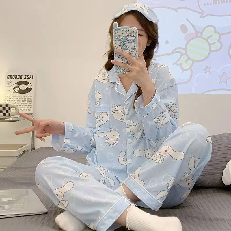 Sanrios Cinnamoroll Pyjama Vrouwen Lente Herfst Anime Hello Kitty Zomer Lange Mouw Dunne Cartoon Leuke Thuis Kleding Pak Katoen