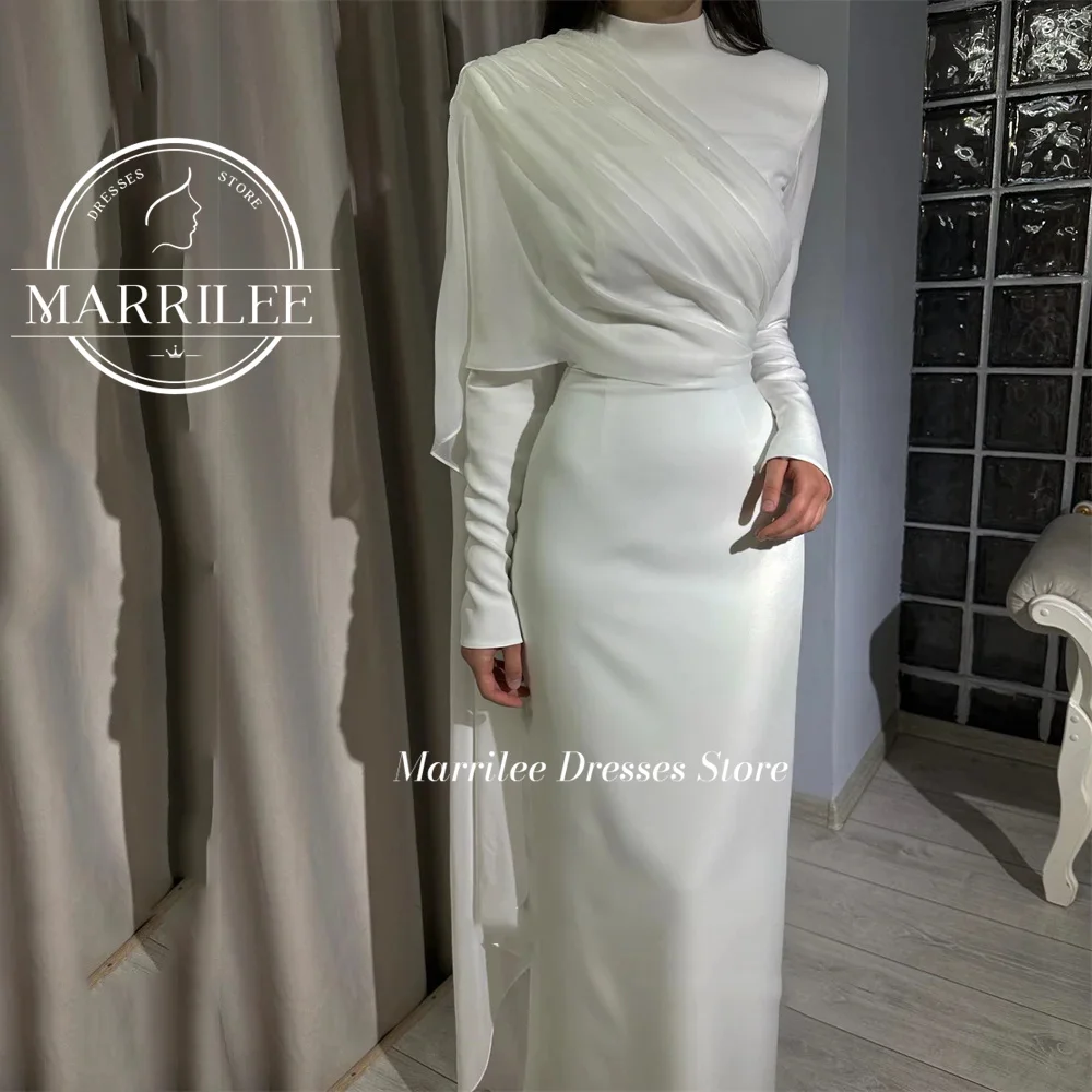 

Marrilee Elegant Ivory Long Sleeves High Neck Stain Evening Dress Simple Chiffon Floor Length Mermaid Prom Gown Formal Occasions