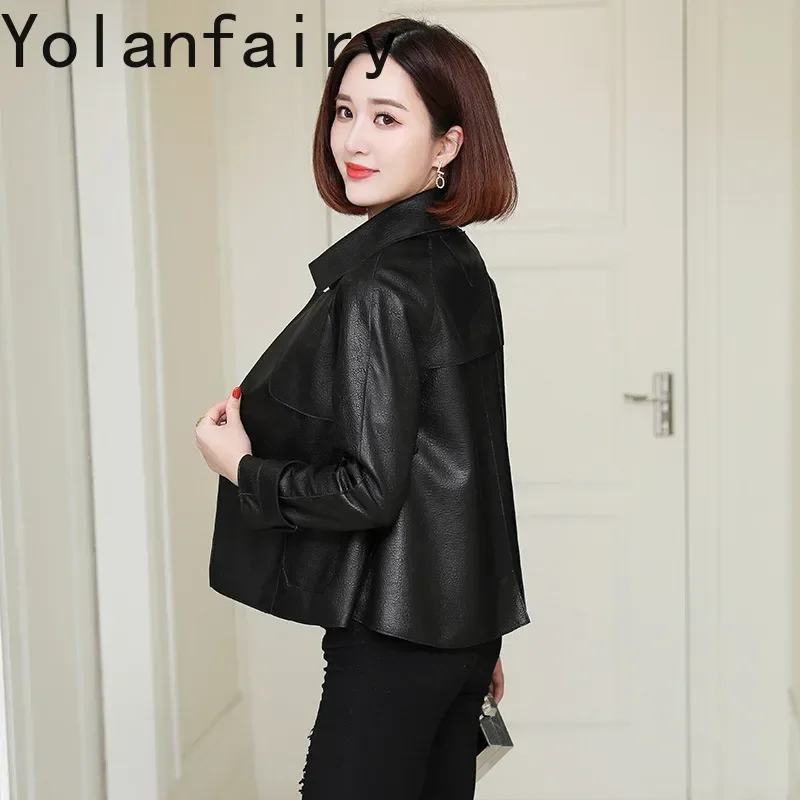YOLANFAIRY Giacca in vera pelle Abbigliamento donna Moda autunnale Giacche in pelle di pecora stile coreano Capispalla femminili Top di tendenza chic