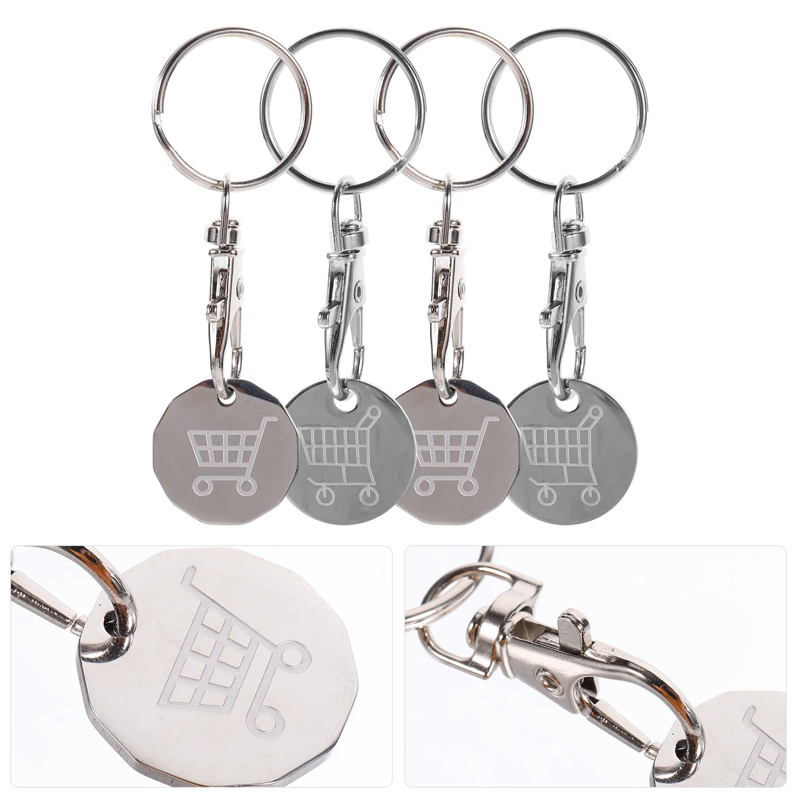 4 Pcs Grocery Cart Coin Keychain Token Pendant Decoration Portable Trolley Tokens Ring