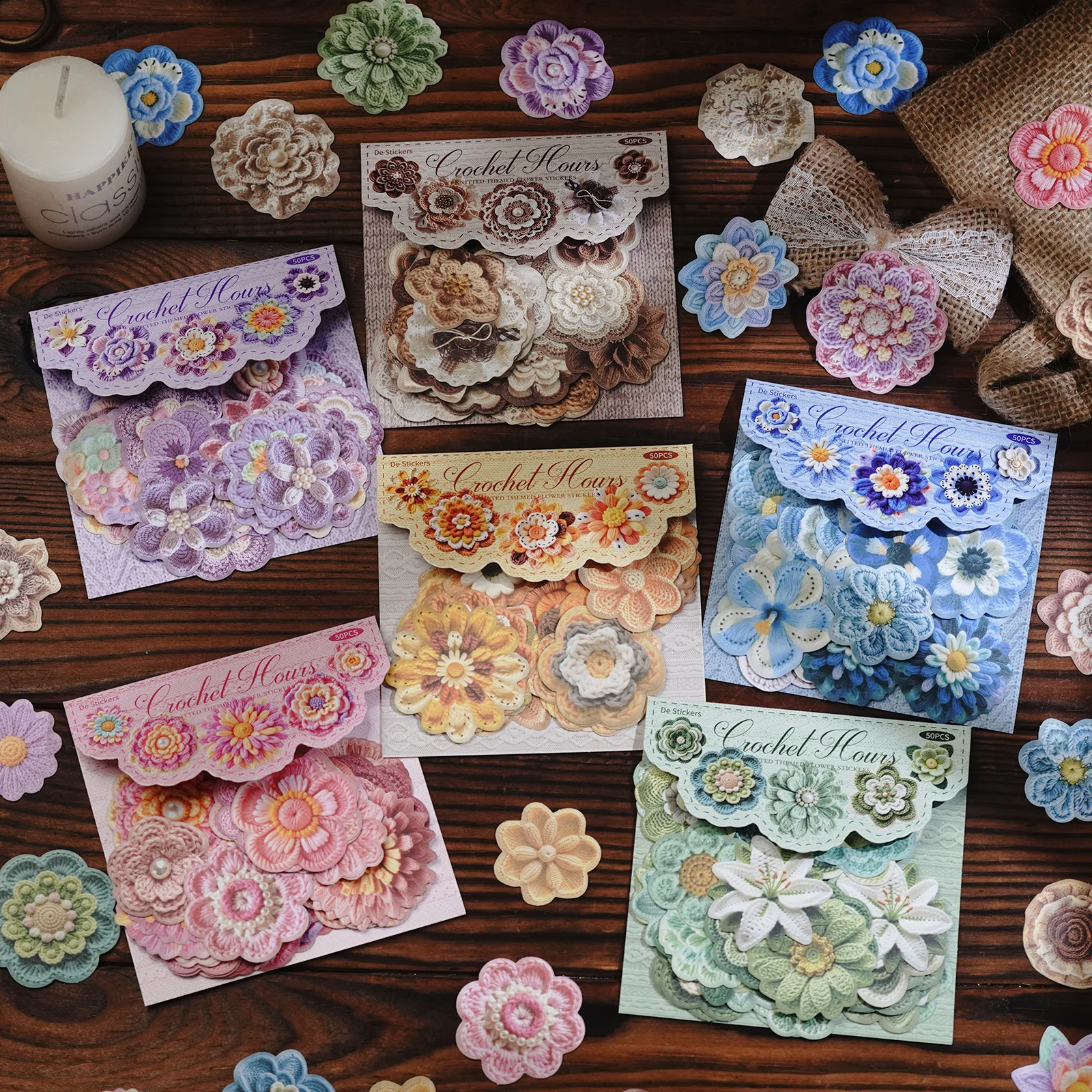 Etori Life 50Pcs Multi-Colored Knitted Felt Floral Die-Cut Sticker Pack with 3D Embroidery-Like Floral Patterns DIY Handmade Decoration Materials for Envelopes, Photo Frames, Suitable for Gift Box Packaging, Handbags, Phone Backs, Guitars, Helmets and Bicycles, Scrapbooking Supplies, Room Decoration, Vintage Parties, Art Aesthetics, Student Gift Paper Bags, Art Supplies, Cycling Decals
