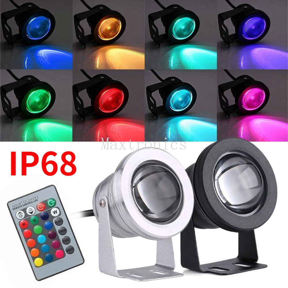 luzes de inundacao subaquaticas rgb branco branco quente lagoa aquario lampada de holofotes jardim fonte lampada de piscina ip68 dc 12v 10w 01