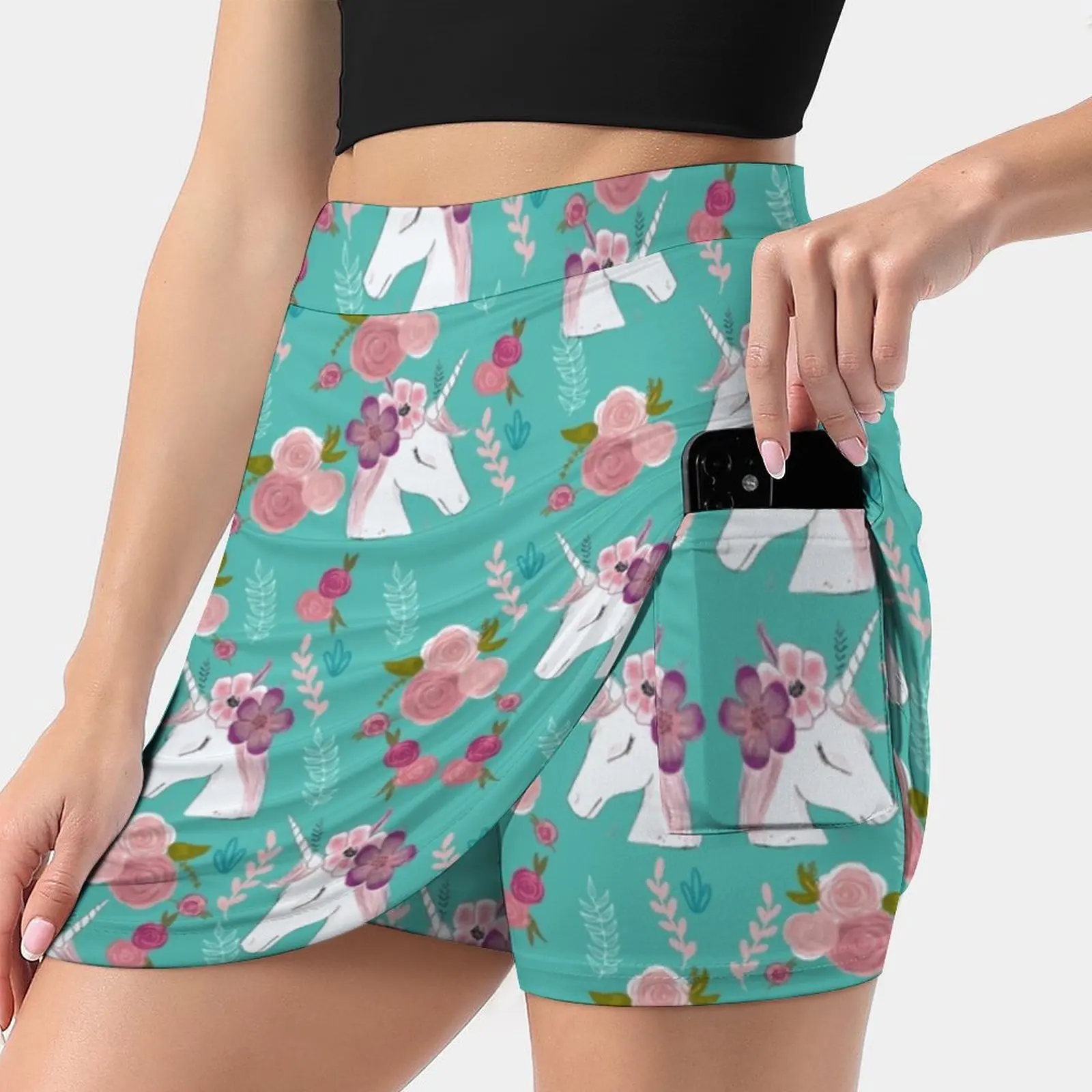 Turquoise Unicorns S-4Xl Tennis Skirts Golf Fitness Athletic Shorts Skirt With Phone Pocket Watercolor Unicorn Turquoise