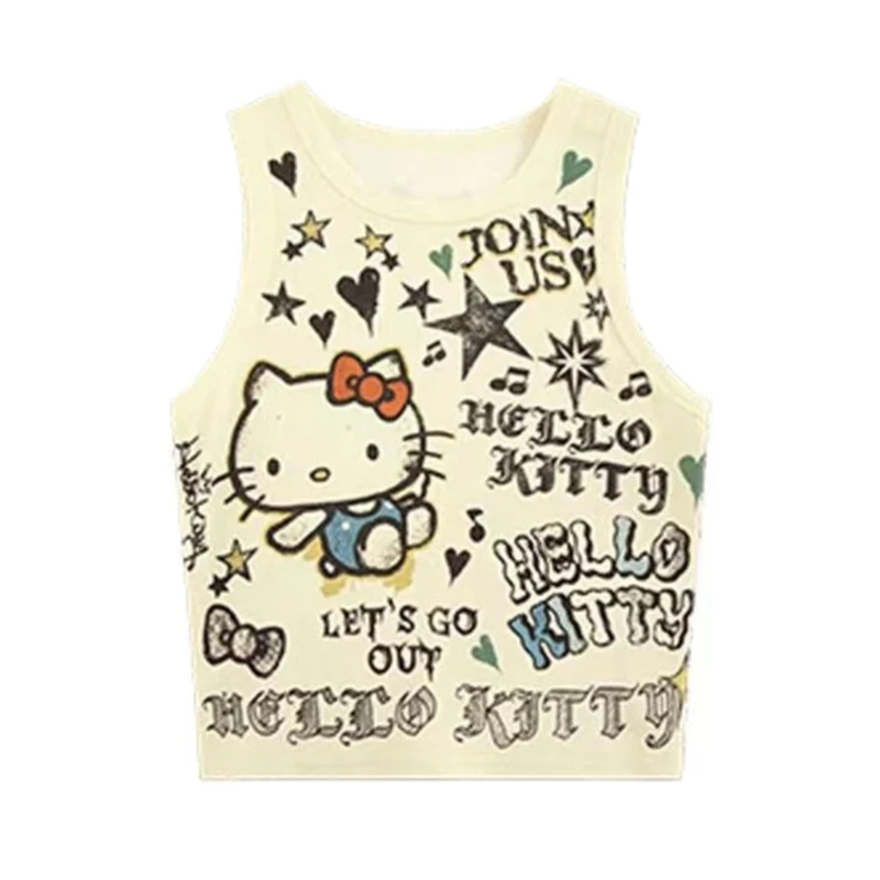 Sanrio HelloKitty Women Camisole Y2k Sexy Summer Girl Cartoon Cute Basic Elastic Tank Top Solid Tank Top Casual Basic Camisole