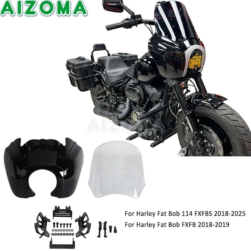 For Baja Design LP6 Headlight Fairing Motorcycle Front Mask Headlamp Windscreen For Harley Softail Fat Bob FXFB FXFBS 2018-2025 view 3