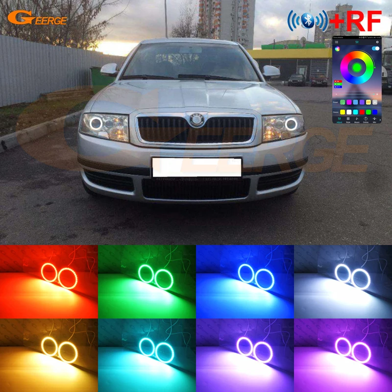 

For Skoda Superb I 3U 2001 - 2008 RF Remote Bluetooth-Compatible APP Multi-Color Ultra Bright RGB LED Angel Eyes Kit Halo Rings