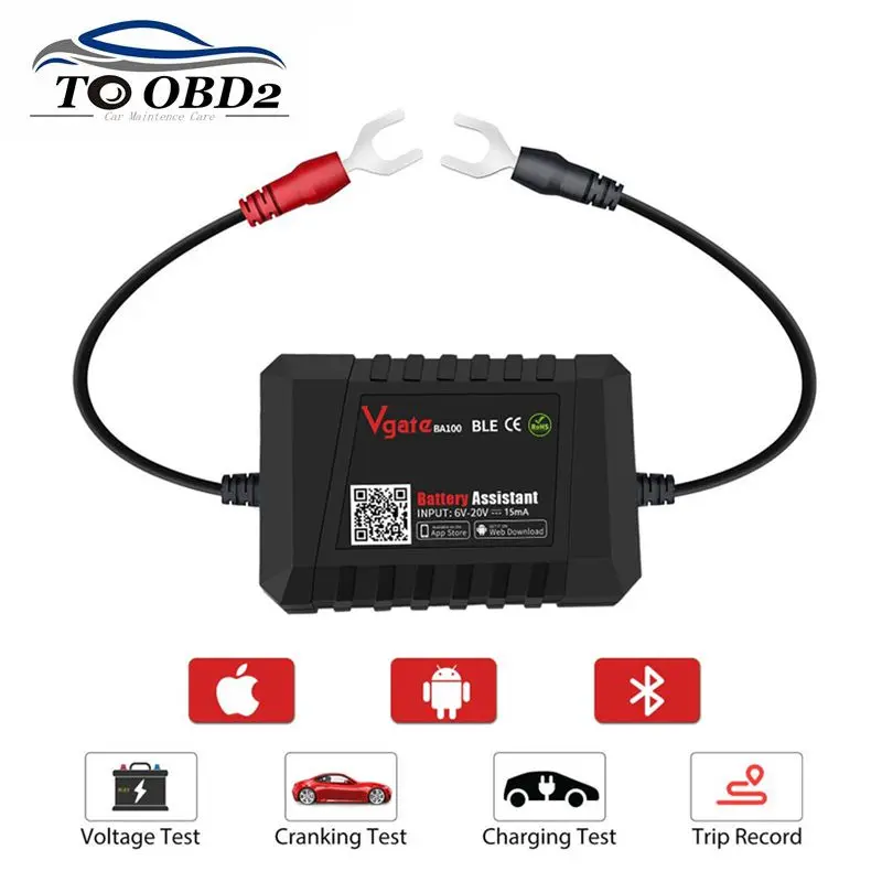 Newest Vgate BA100 6~20V Battery Tester Works via Bluetooth 4.0 Phone APP Real-Time Monitoring Voltage&Health Battery Assiantant