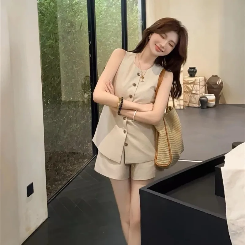 Women's Old Money Style Two-Piece Set Sleeveless Vest Shorts Casual Summer Outfit