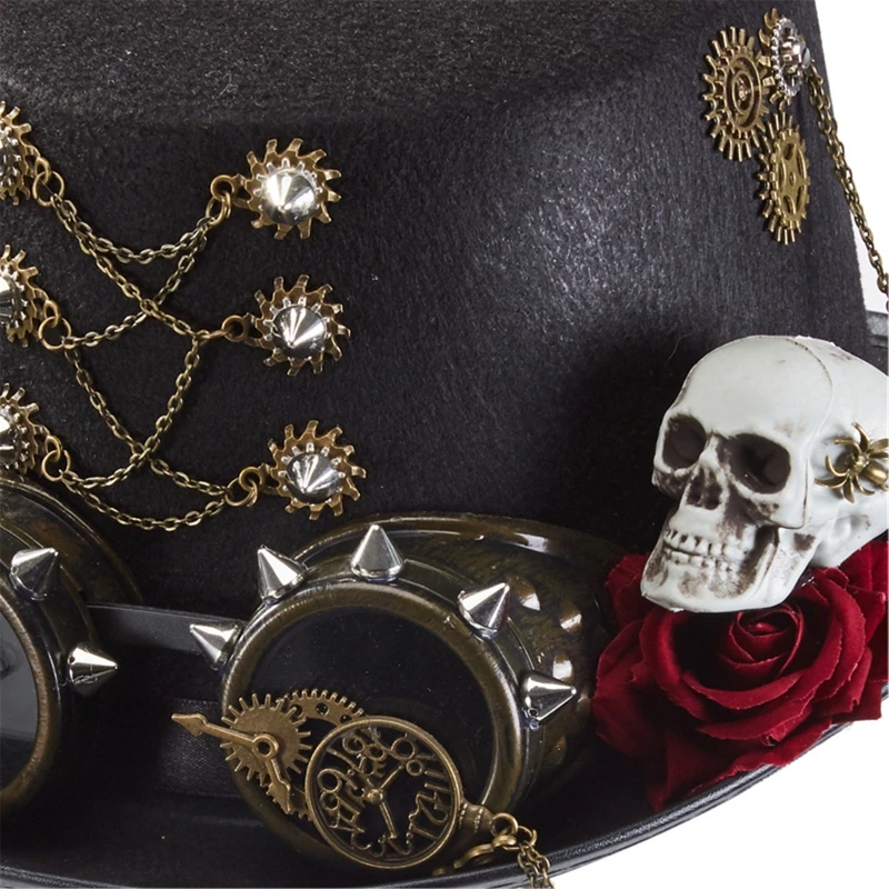 

Punk Gothic Hair Hat Steampunk Mini Top Hat with Rose Skeleton Cosplay Top Hat for Halloween Drop Shipping