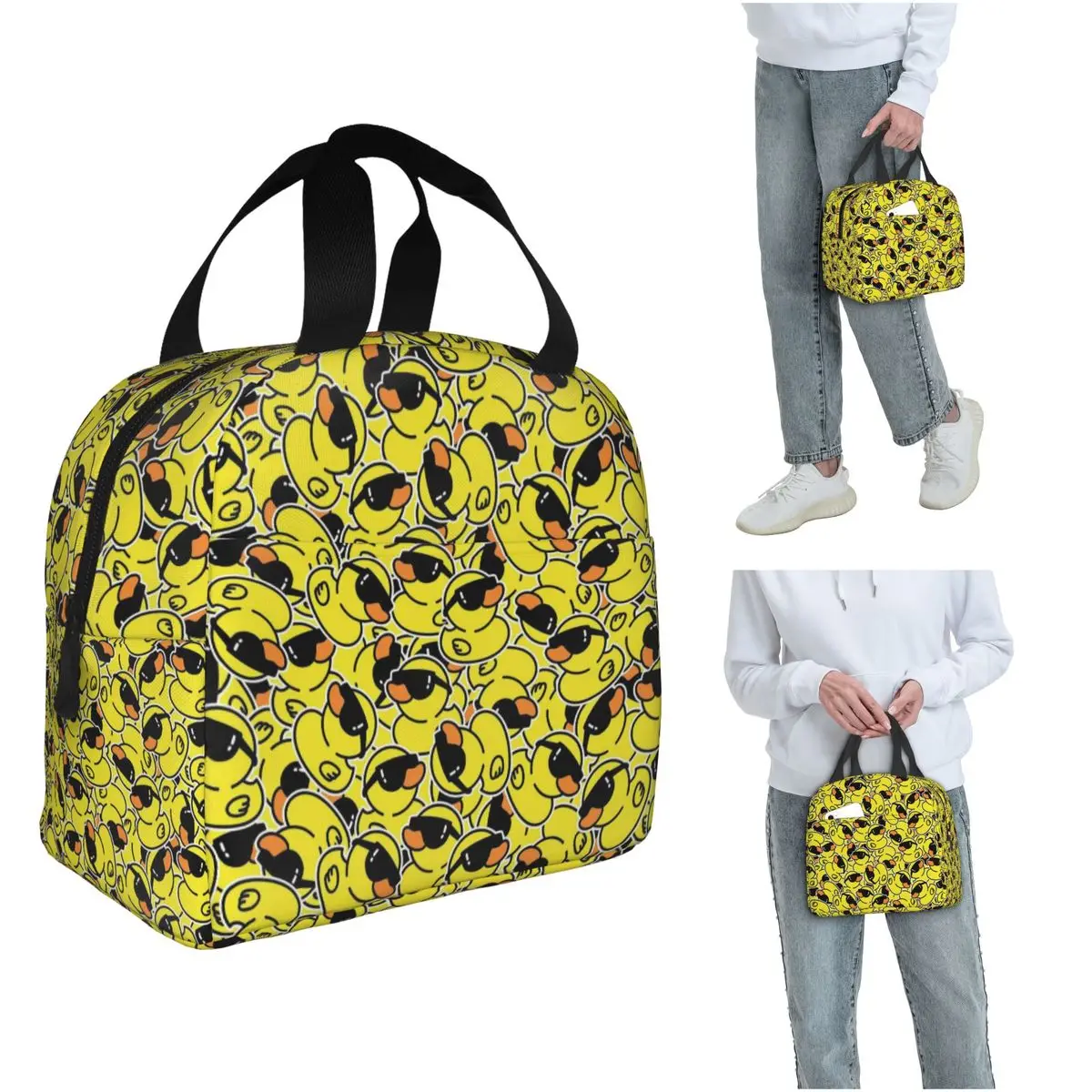 

Термосумка для обедов с рисунком резиновой уточки в солнцезащитных очках для женщин и детей, портативная термосумка для еды, термосумка-тоут