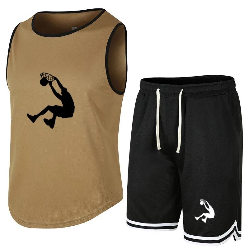 New Summer basketball Sleeveless T-Shirt Set Men Tank Top + Shorts Male Fitness Competition Training Vest ventilate Tracksuit