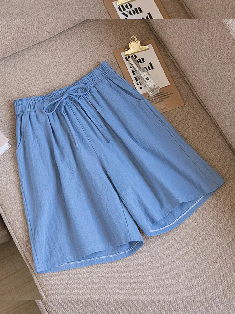 2024 Women Cotton shorts Summer Casual Solid Cotton Linen shorts high waist loose shorts for girls Soft Cool female shorts