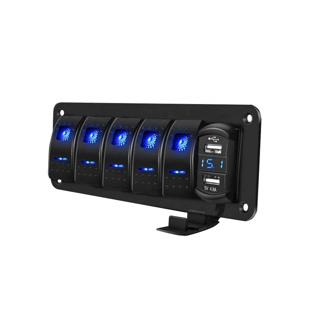 

2 3 4 5 6 8 Gang LED Rocker Switch Panel with Voltmeter 4.2A For Car Marine Boat Waterproof Dual USB Rocker Fast Charger