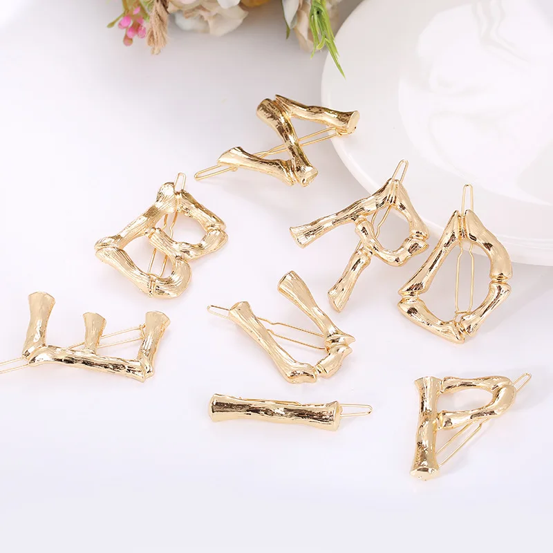

Alphabet Hair Clips 26 Letters Gold Color Alloy Barrettes Korean Style Minimalist Hairpins Full Set Collection for Women Girls