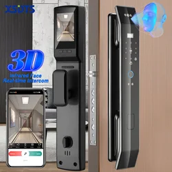 Caméra de sécurité Tuya Smart 3D Face Door Lock, moniteur d'interphone en temps réel, empreinte digitale, mot de passe, biométrique, clé électronique, déverrouillage