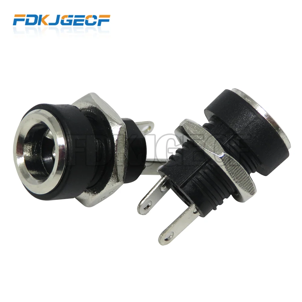 10PCS DC Power Supply Jack Socket  Female Panel Mount Connector 2Pin 5.5X2.1/5.5X2.5mm Plug Adapter 2 Terminal Type DC Connector