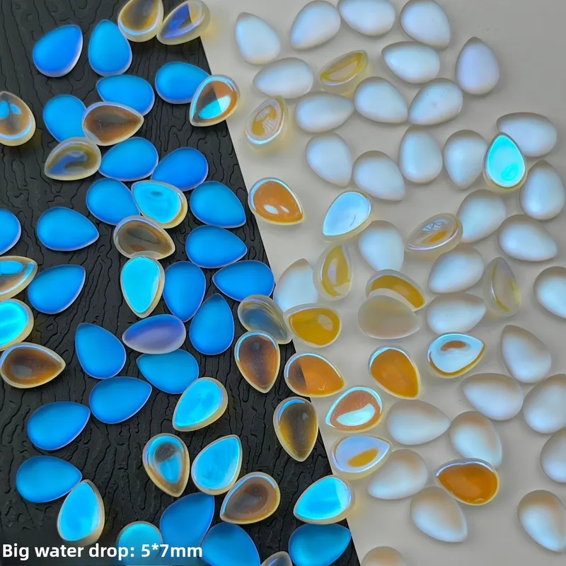 50Pcs Blue Tears Nail Charms Popular Cat Eye Matte Rhinestones Teardrop Oval Glass Rhinestones DIY Nail Art Decor Accessories