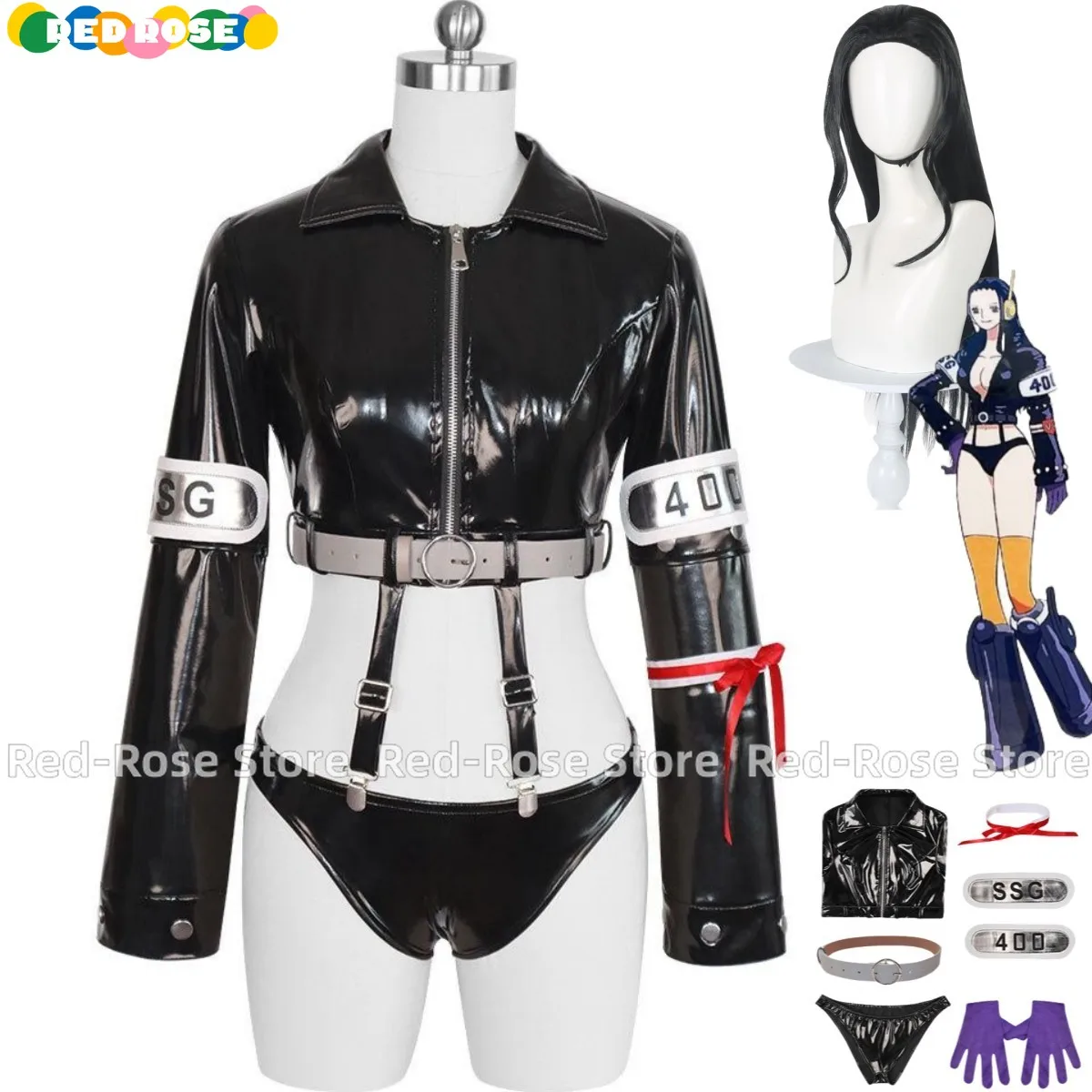 Disfraz de Anime Nico Robin Miss Allsunday para mujer, peluca de fantasía Egghead Island, abrigo de PU negro, pantalones cortos, traje Sexy para fiesta de Carnaval