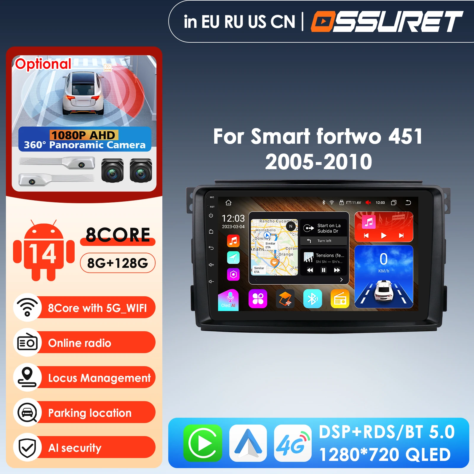 

9-дюймовый сенсорный экран 7862 для Smart Fortwo 2006-2010: автомобильный мультимедийный плеер, стерео-радио, CarPlay, Android Auto, головное устройство, Wi-Fi, FM