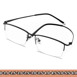Business Men Myopia Glasses Fashion Trendy Metal Half Frame Nearsighted Eyeglasses Optical Prescription Eyewear Diopter To -6.0