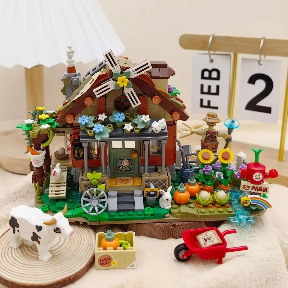 899PCS Mini Blokken Boerderij Bouwset Leuke Landelijke Huisje met Windmolen Dierenbeeldjes Volwassen Collectible Toy Gift