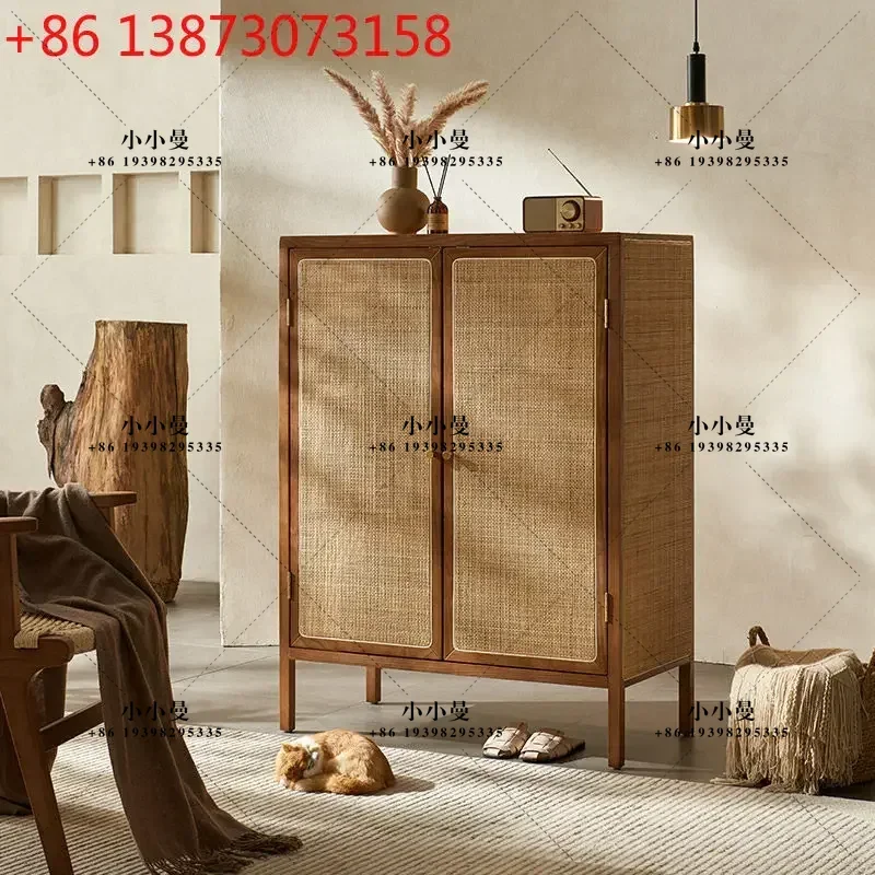 Nordic rattan creative and simple modern solid wood B & B hotel home entrance cabinet