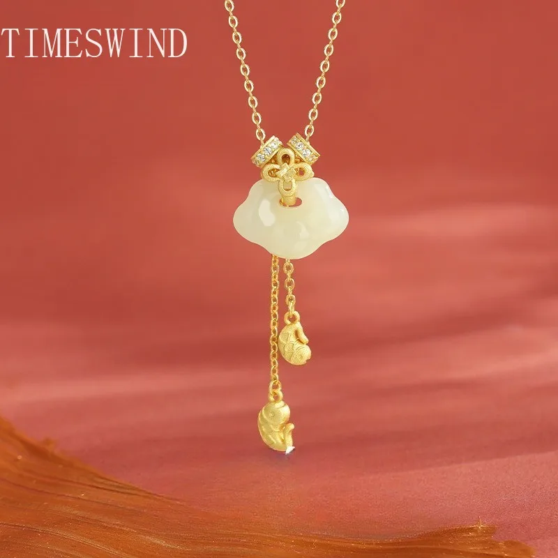 

TIMESWIND Original Jade White Natural Koi Ruyi S925 Tassel Pendant Women Necklace Fine Anniversary with Certificate