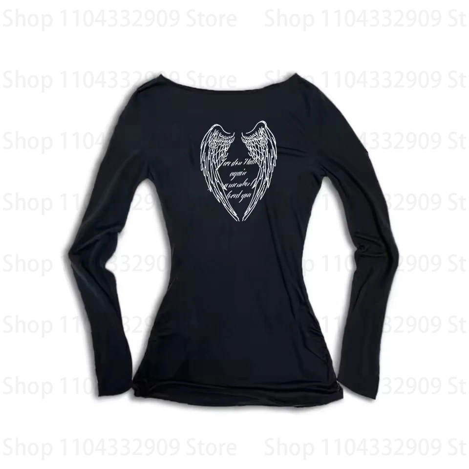 تي شيرت نسائي Y2K ملابس الشارع بأكمام طويلة تي شيرت عتيق Harajuku قوطي الهيب هوب إيمو فتاة رسالة جرافيك طباعة الجرونج ملابس الشارع الشهير #3