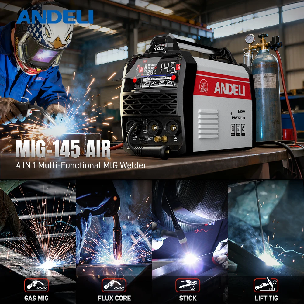 Machine à souder semi-automatique ANDELI, soudeuses multiprocessus TIG ARC MMA MIG MAG avec soudage à gaz et sans gaz, onduleur IGBT, outils de soudage synergique