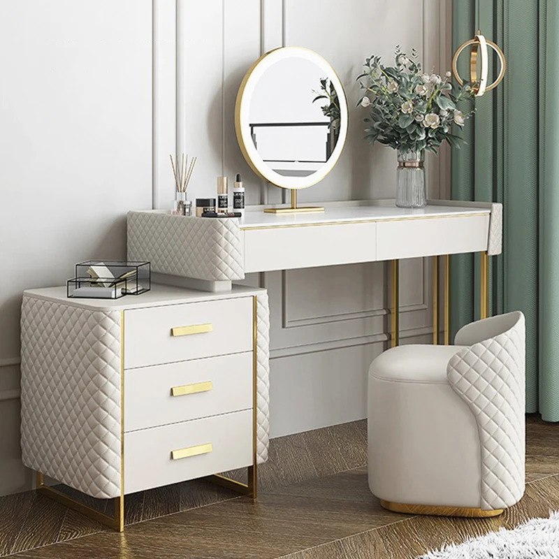Modern White Wood Light Emitting Diode Dresser Storage Home Furniture Bedroom Luxury Dresser with Mirror and Drawer