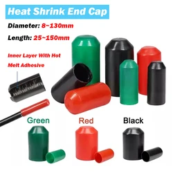 5Pcs Adhesive Glue Lined Heat Shrink End Cap Ø 8mm-130mm 2:1 Heatshrink Insulation Seal Black Red Green