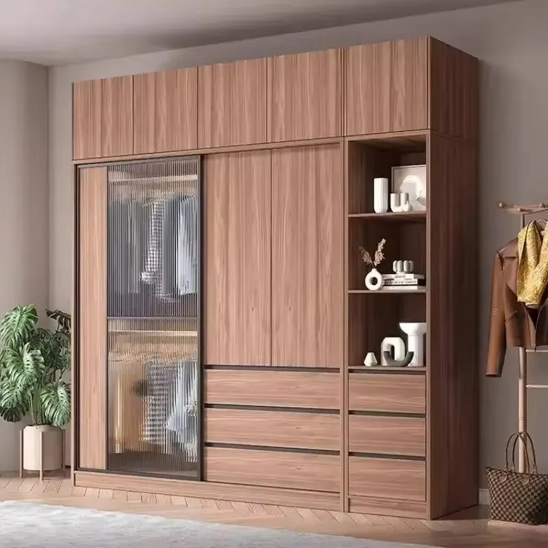 Sliding Doors Glass Wardrobes Bedroom Storage Drawers Wooden Display Closet Space Saving House Furniture Home
