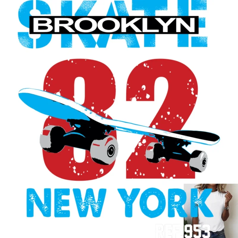 Street Trend Skateboard Pattern Heat - Transfer White Ink Iron - on Patch, Suitable for T - Shirts/Canvas Bags, Casual Street