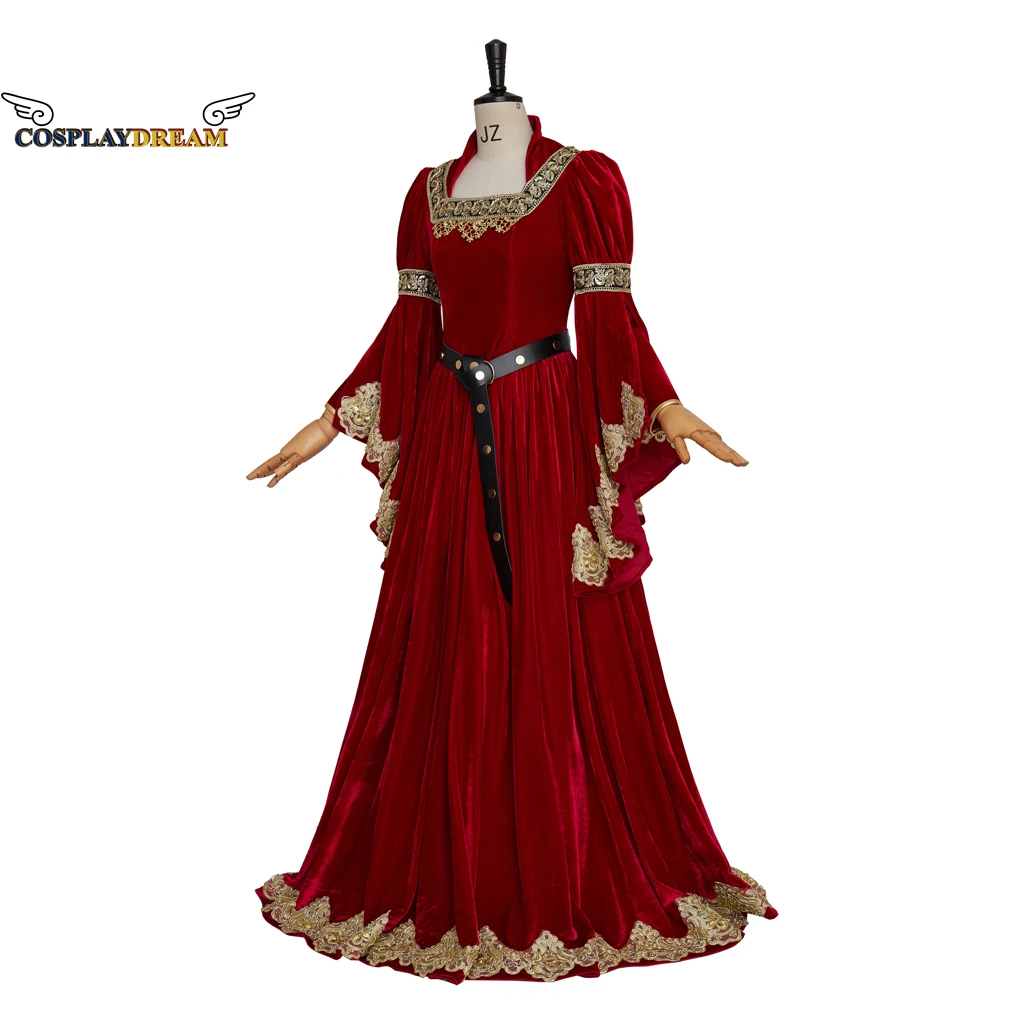 Tudor Renaissance Faire Dress Red Velvet Medieval Ball Gown Women Renaissance Cosplay Costume Halloween Carnival Party Dress