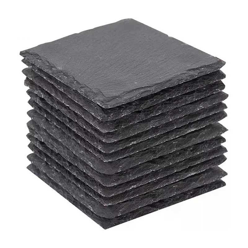 12PCS Slate Coasters Bulk 4 Inch Square Black Slate Stone Coaster Handmade Drink Bar Slate Coasters