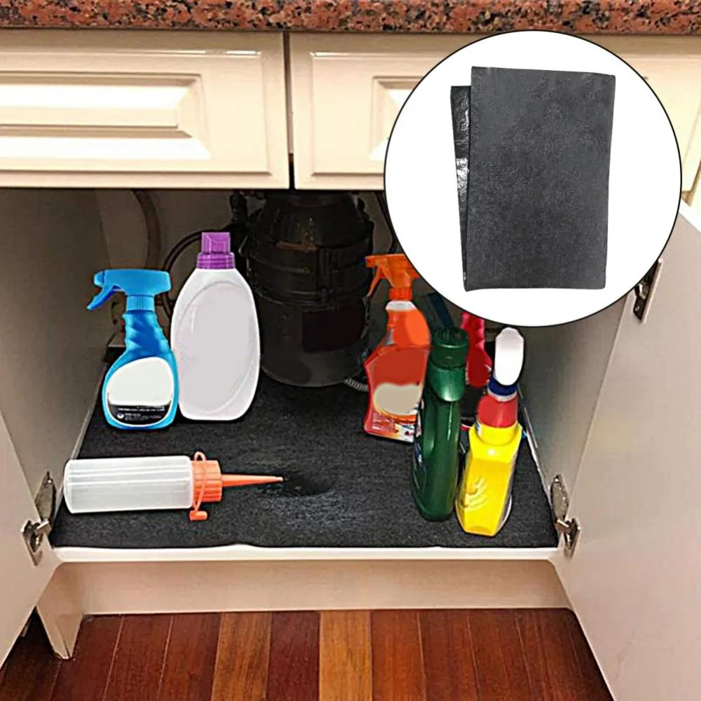 Black Under The Sink Mat Waterproof Felt Layer Material Kitchen Cabinet Liner Washable Leaks Spills Absorbent Shelf Mats Drawer