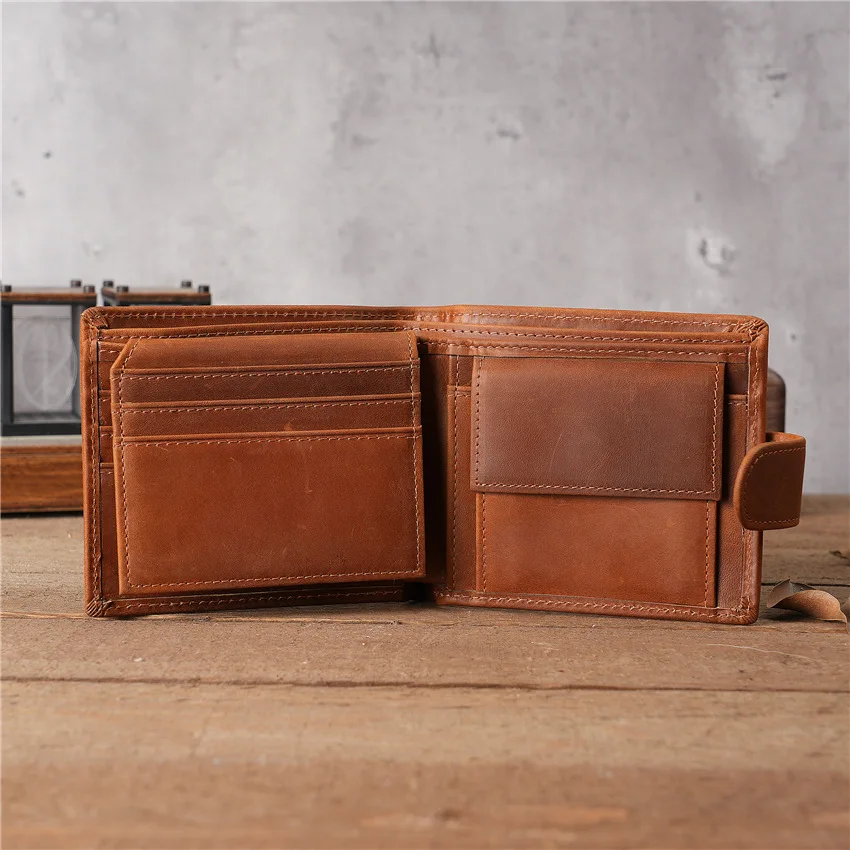 1126 Men's bifold Leather Wallet Segment Short, Top Layer Cowhide Coin Purse, Multi Slot Button Card Bag