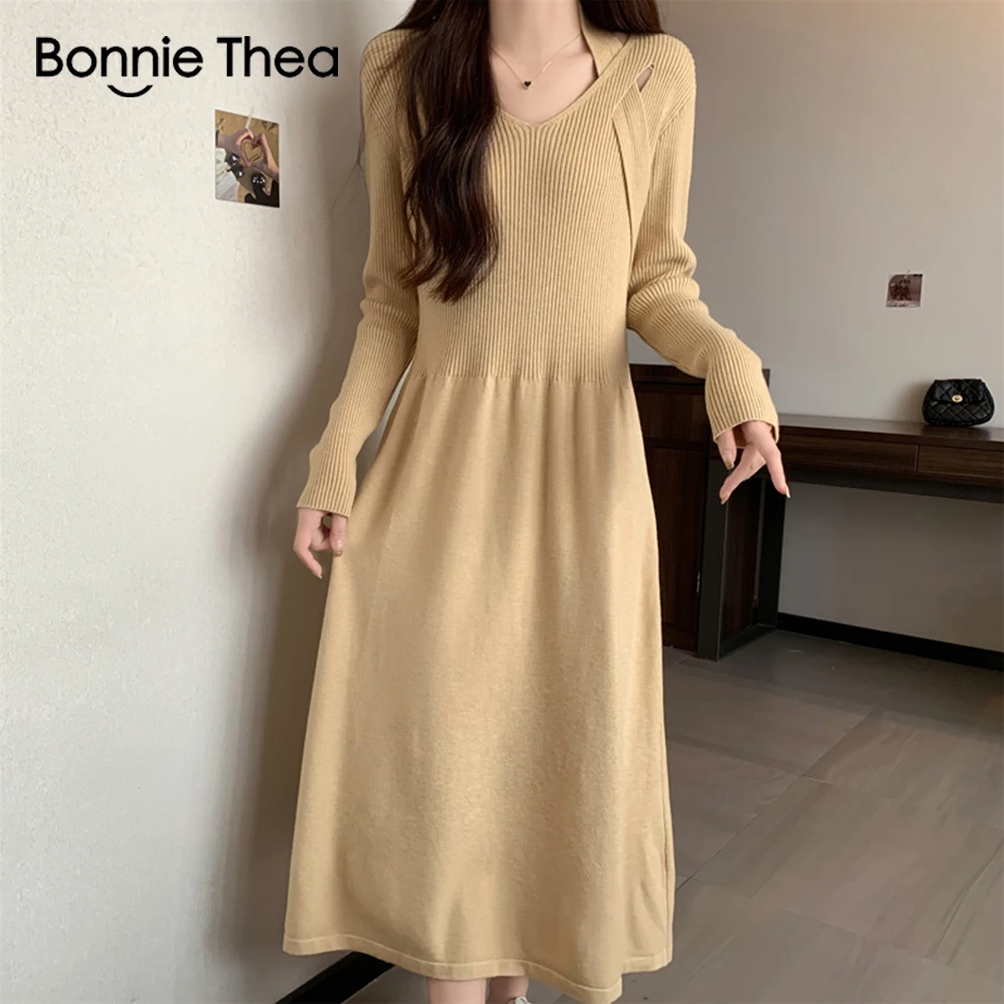 

Bonnie thea Autumn Winter Large size Knitted Dress Women Loose Casual slim Dresses Long sweater Vestidos 2023 New