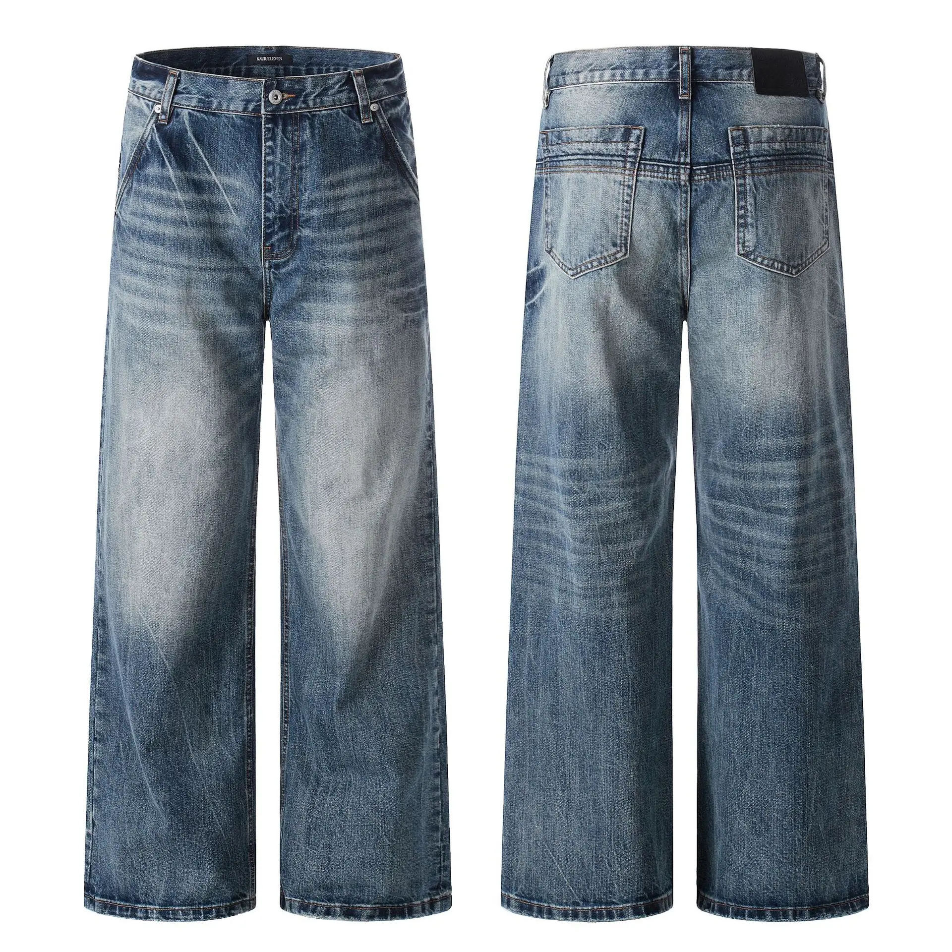 

Deep Blue Retro American Denim Jeans Waed Straight Leg Loose Fit Men Women Casual High Waist Wide Leg Floor-Length Pants
