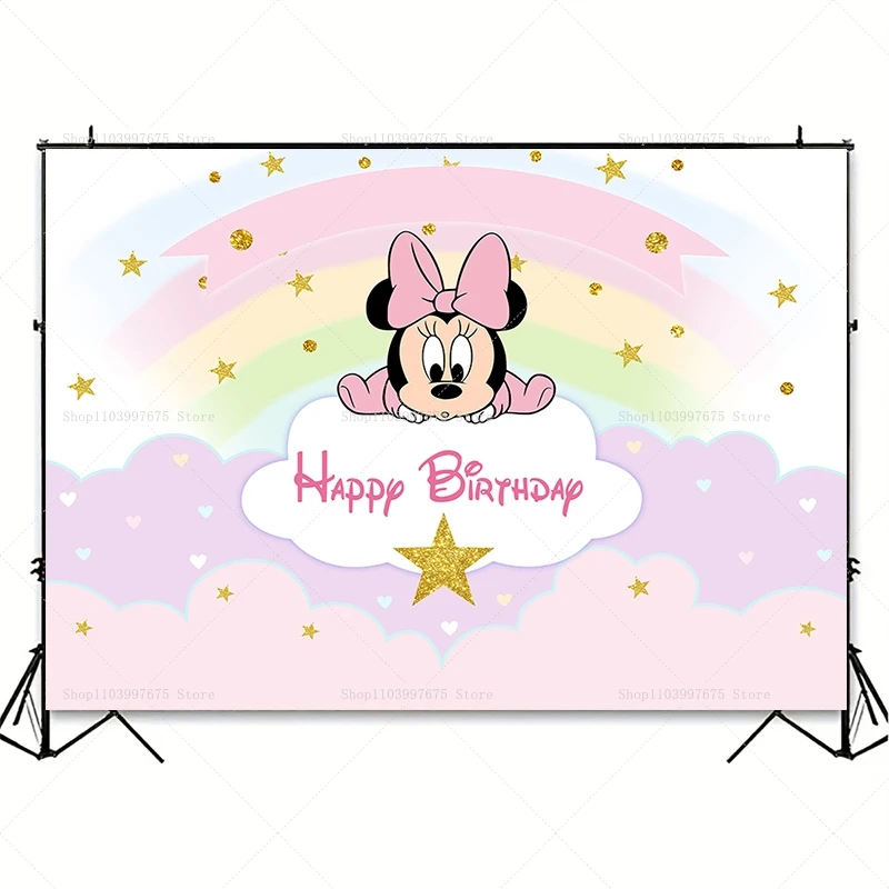 Disney Minnie Mouse Backdrop Girls Birthday Party Decoration Photography Background Baby Shower Banner Poster Photo Studio Props